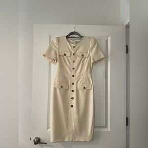 Karen Millen Military Style Cream Button Midi Dress